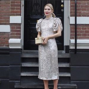 H&M light beige puff sleeve sequined dress